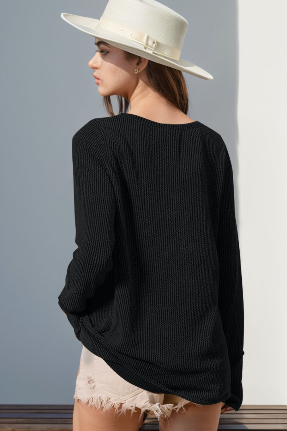 DOORBUSTER Double Take Full Size Notched Thumbhole Long Sleeve T-Shirt