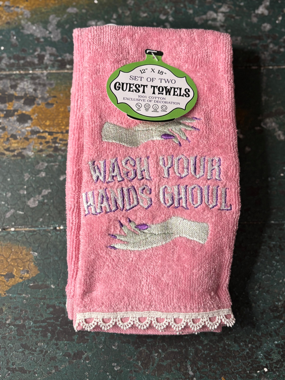 Wash Your Hands Ghoul - 2 Pack Halloween Embroidered Guest Towels