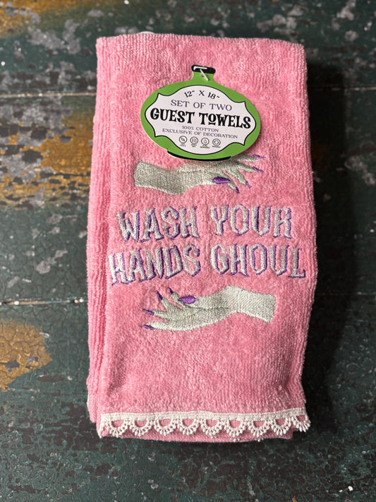 Wash Your Hands Ghoul - 2 Pack Halloween Embroidered Guest Towels