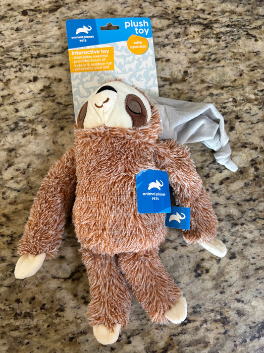 Animal Planet Fuzzy Plush Sleepy Sloth with Squeaker