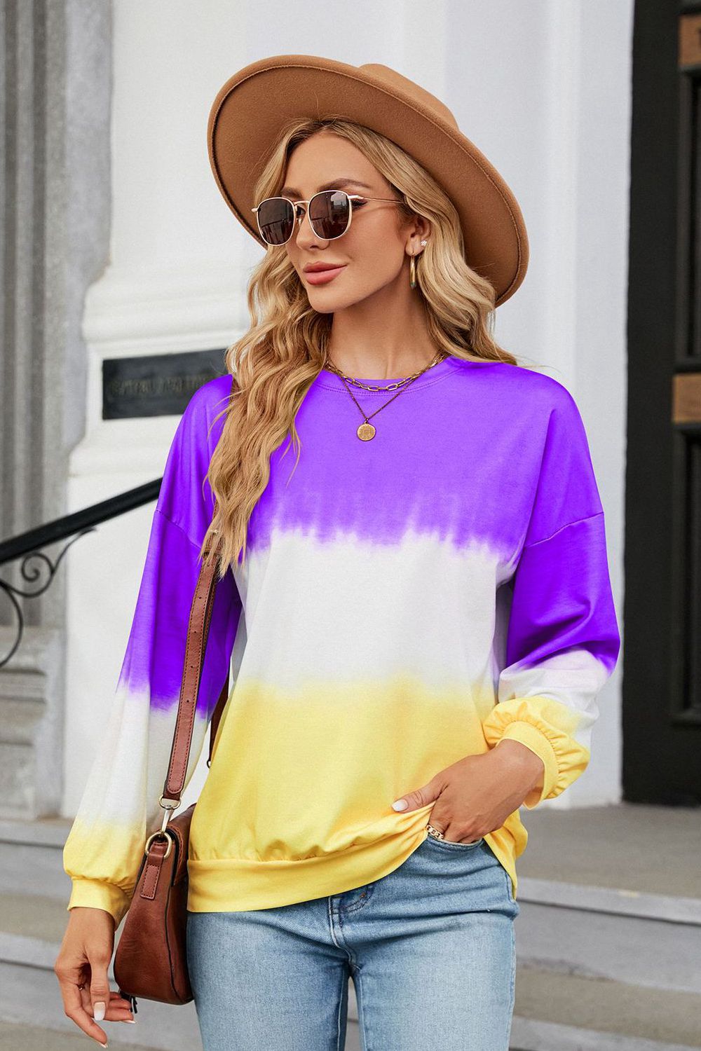 7 colors! Gradient Round Neck Long Sleeve Sweatshirt