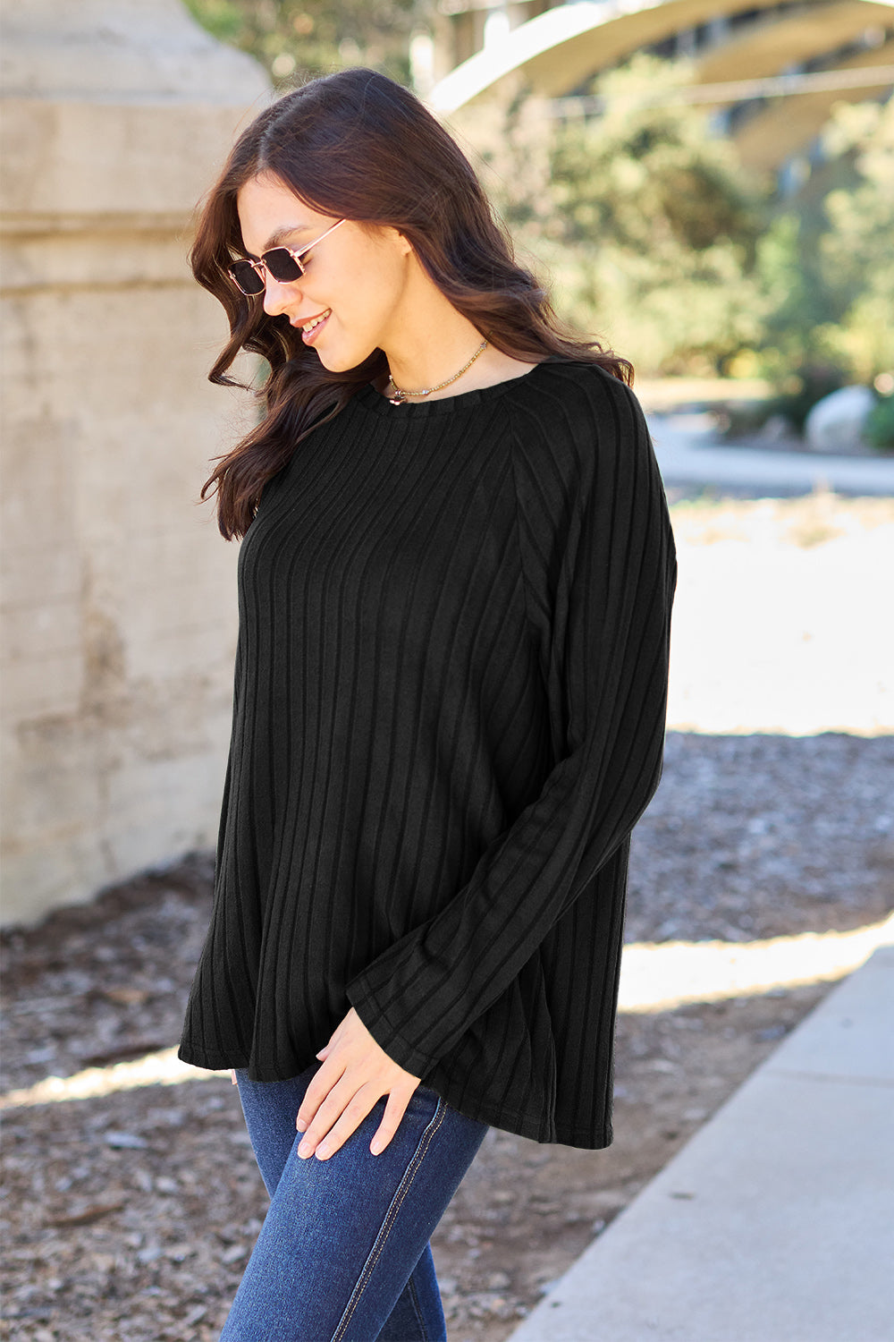 BF Doorbuster! 5 Colors! Basic Bae Full Size Ribbed Round Neck Long Sleeve Knit Top