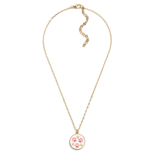 Chain Link Necklace Featuring Enamel Paw Prints Pendant