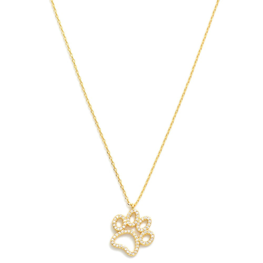 Dainty Gold Dipped Chain Link Necklace Featuring Cubic Zirconia Studded Paw Print Pendant