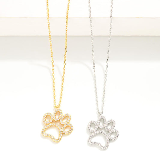 Dainty Gold Dipped Chain Link Necklace Featuring Cubic Zirconia Studded Paw Print Pendant