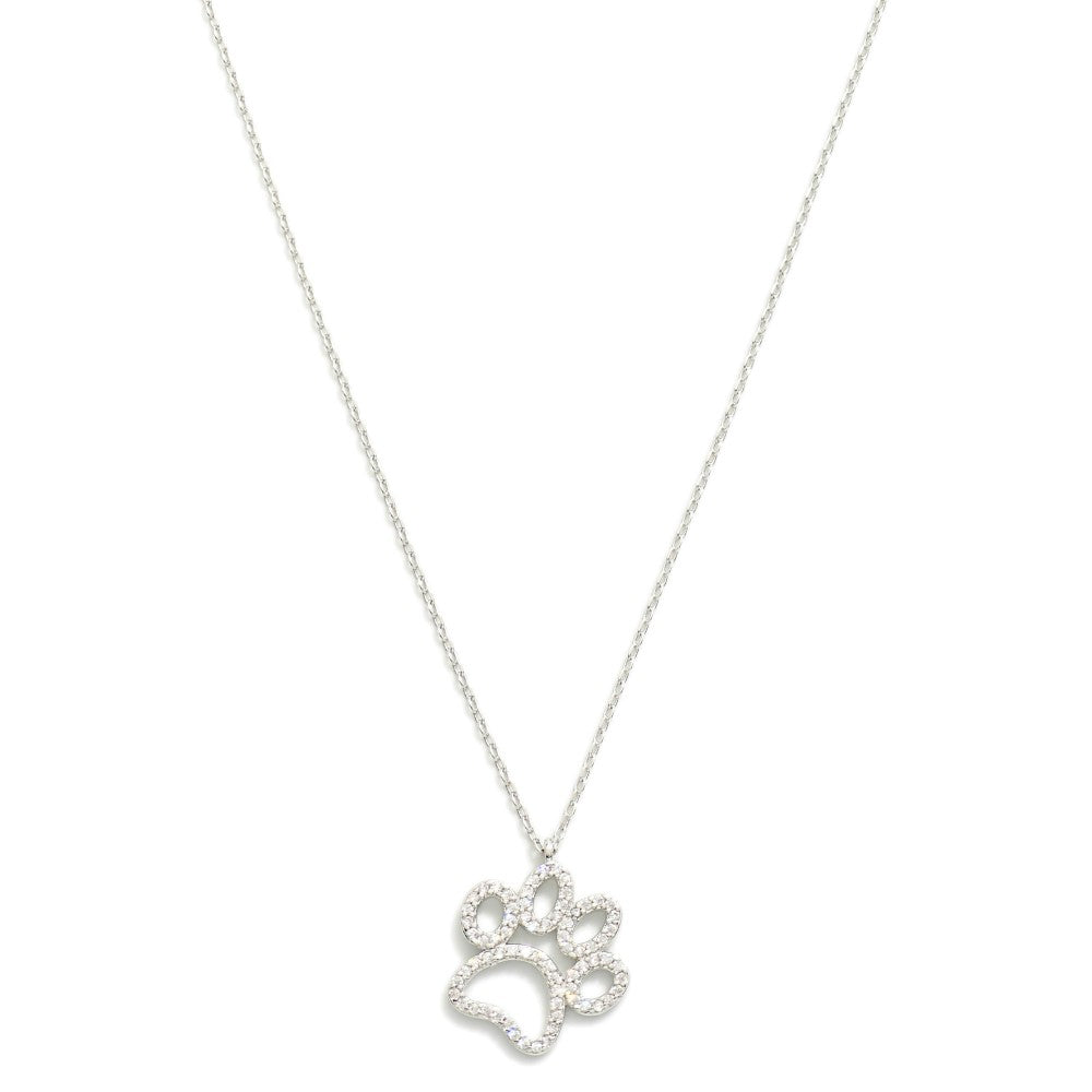 Dainty Gold Dipped Chain Link Necklace Featuring Cubic Zirconia Studded Paw Print Pendant