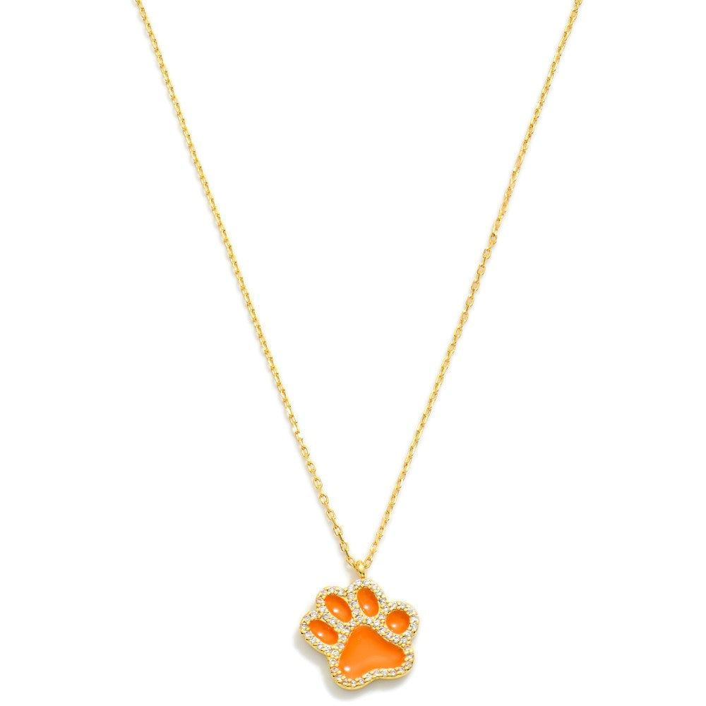 Dainty Gold Dipped Chain Link Necklace Featuring Cubic Zirconia Studded Paw Print Pendant