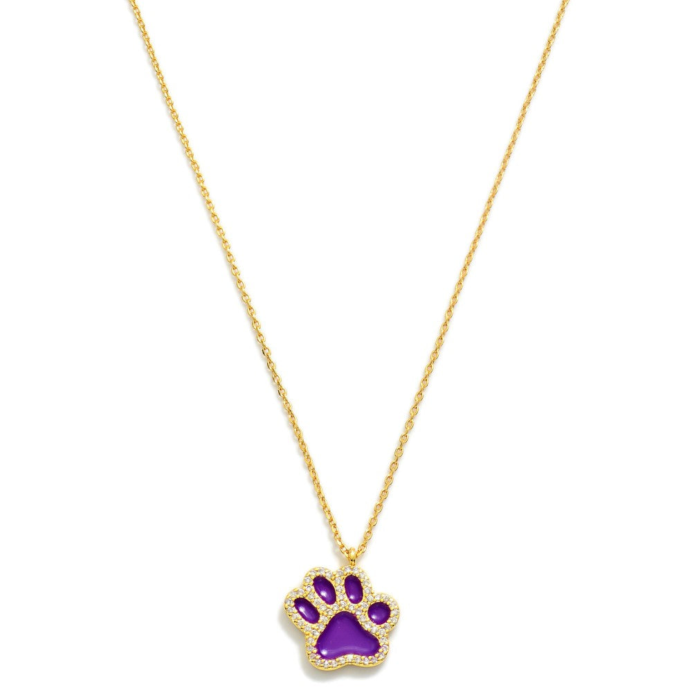 Dainty Gold Dipped Chain Link Necklace Featuring Cubic Zirconia Studded Paw Print Pendant