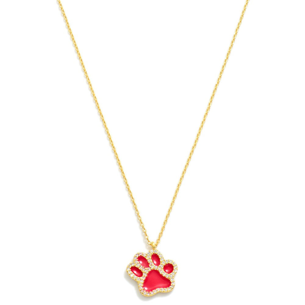 Dainty Gold Dipped Chain Link Necklace Featuring Cubic Zirconia Studded Paw Print Pendant