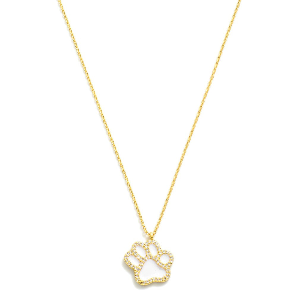 Dainty Gold Dipped Chain Link Necklace Featuring Cubic Zirconia Studded Paw Print Pendant