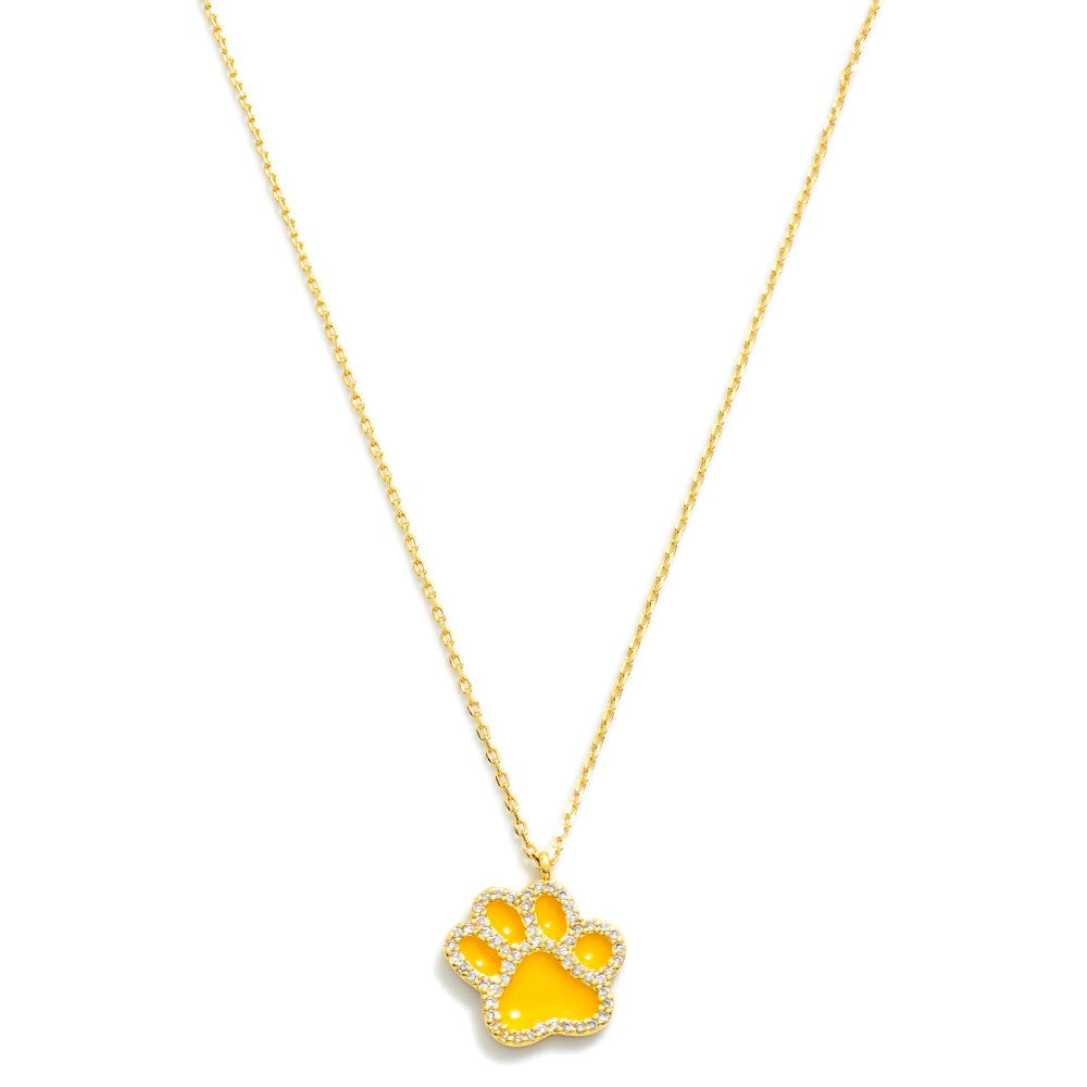 Dainty Gold Dipped Chain Link Necklace Featuring Cubic Zirconia Studded Paw Print Pendant
