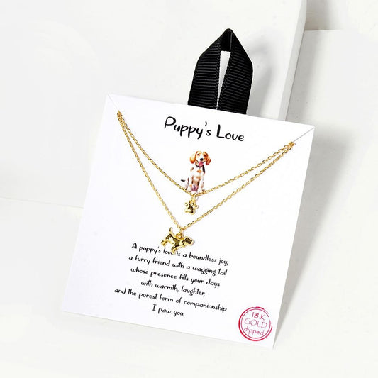 Dainty Layered Chain Link Necklace Featuring Paw Print and Beagle Pendants