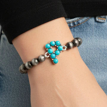 DOORBUSTER Squash Blossom Initial Bracelet - Turquoise & Silver