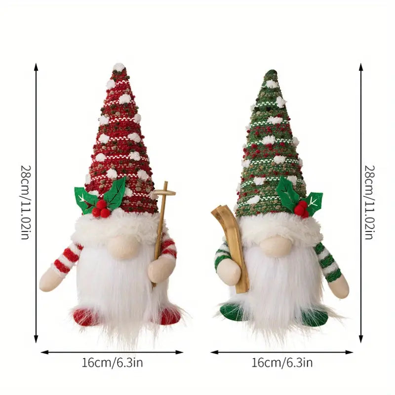 Light UpGreen & Red Knitted Hat Gnome Set