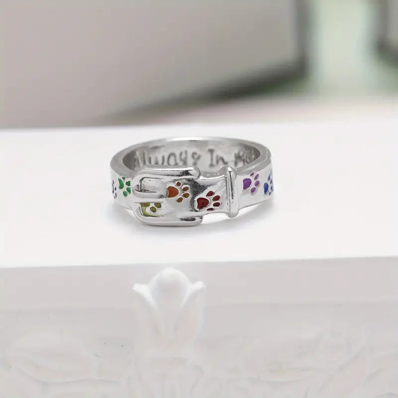 Always in My Heart Paw Print Ring