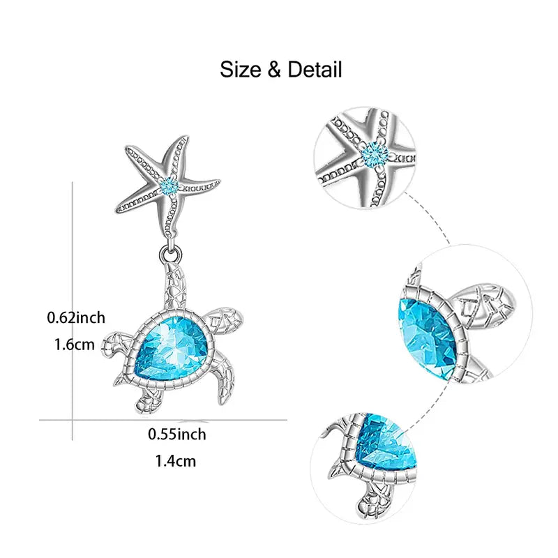 Blue Rhinestone Turtle Earrings