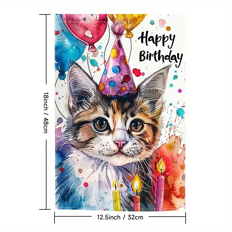 Happy Birthday Paint Splatter Cat Garden Flag