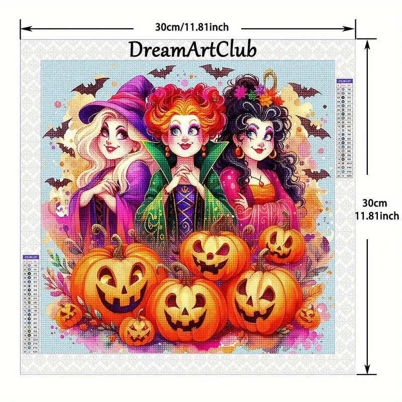 Witchy Sisters Pumpkin Diamond Art