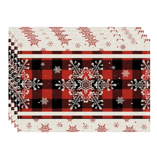 Red Plaid Snowflakes 4 Piece Place Mats