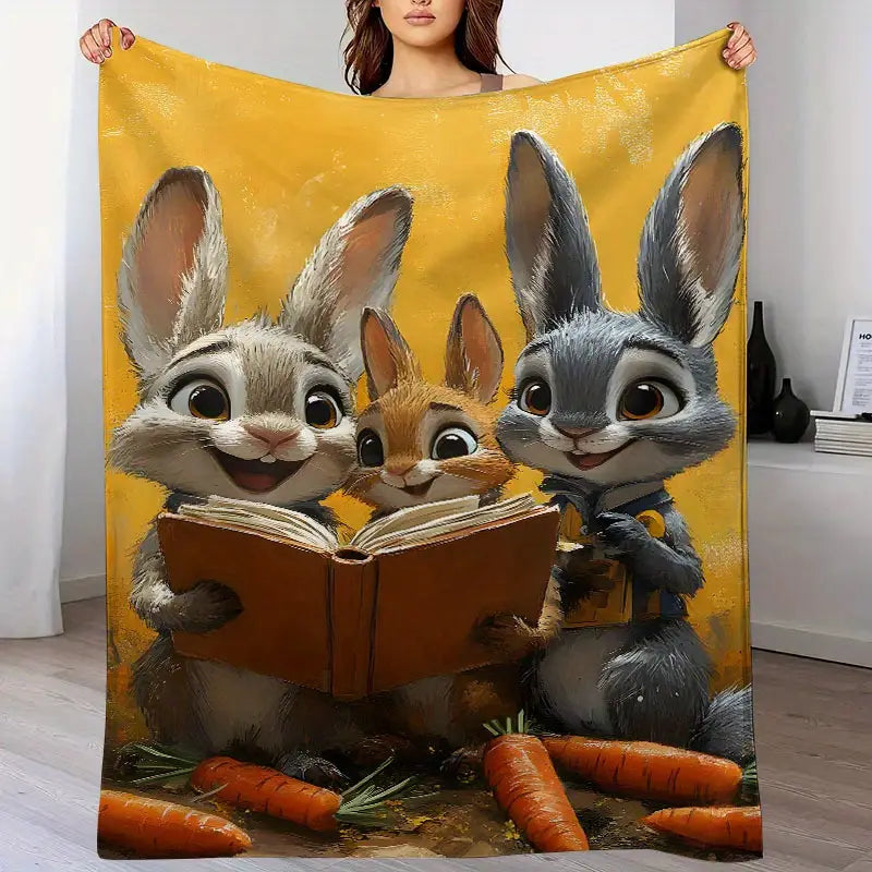 Reading Rabbits Fleece Blanket