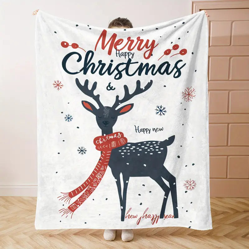 White Pretty Reindeer Fleece Blanket