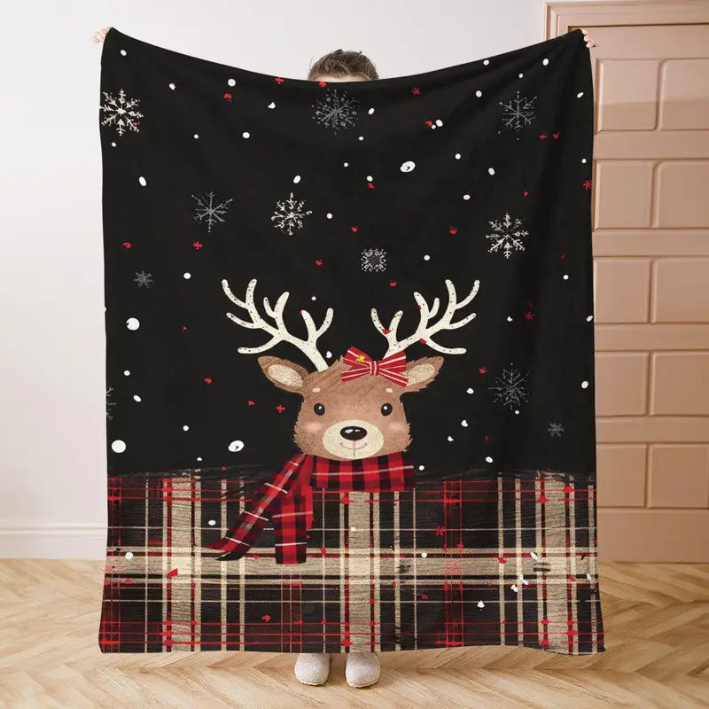 Plaid Reindeer Fleece Blanket