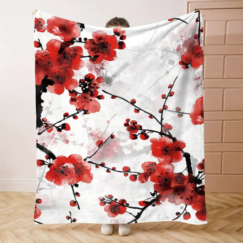 Red Floral Fleece Blanket