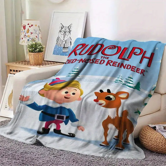 Vintage Reindeer Cartoon Fleece Blanket