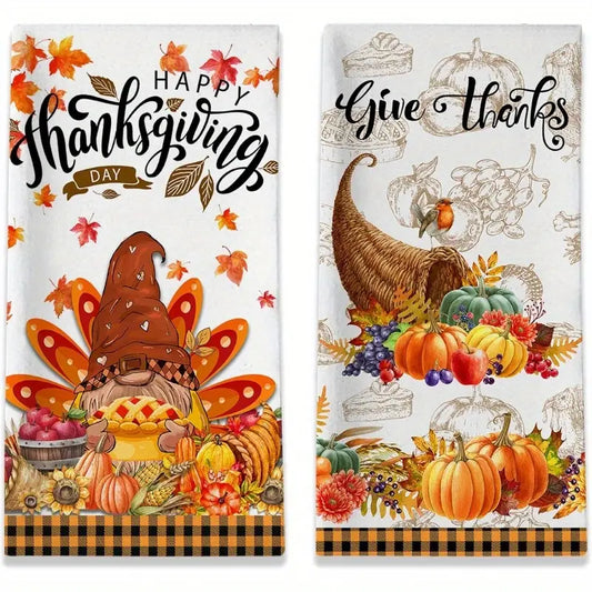 Gnome Turkey Happy Thanksgiving Dish Towel Set