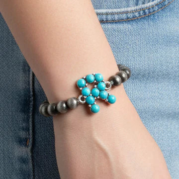 DOORBUSTER Squash Blossom Initial Bracelet - Turquoise & Silver