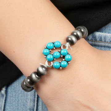 DOORBUSTER Squash Blossom Initial Bracelet - Turquoise & Silver