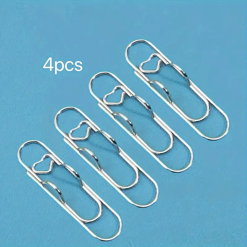 4 Silver Heart Paper Clips