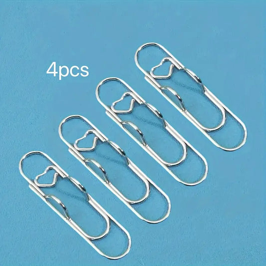 4 Silver Heart Paper Clips