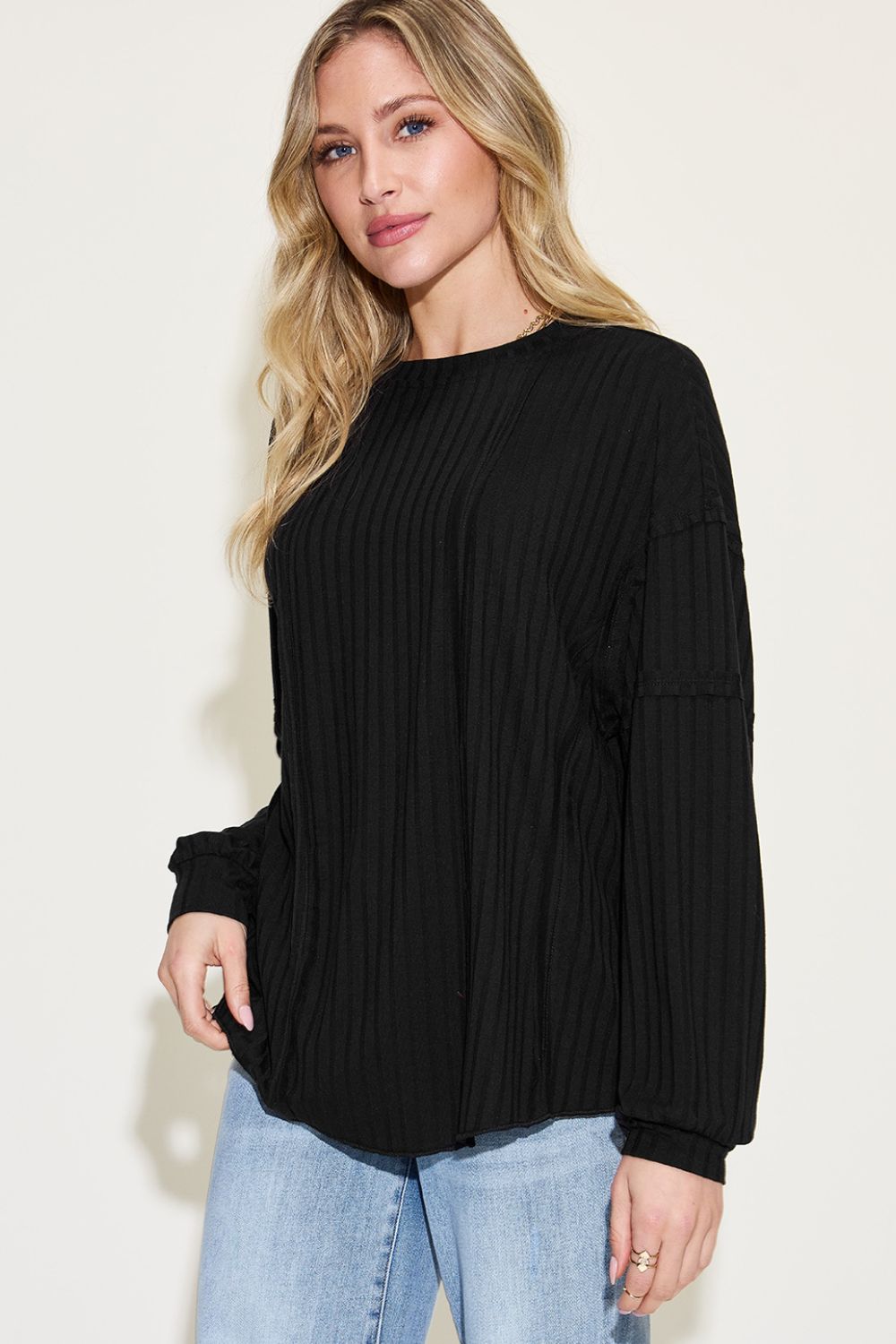 8 Colors! Basic Bae Full Size Ribbed Round Neck Long Sleeve T-Shirt