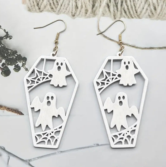 Wooden Ghost Coffin Earrings - 2 Colors!