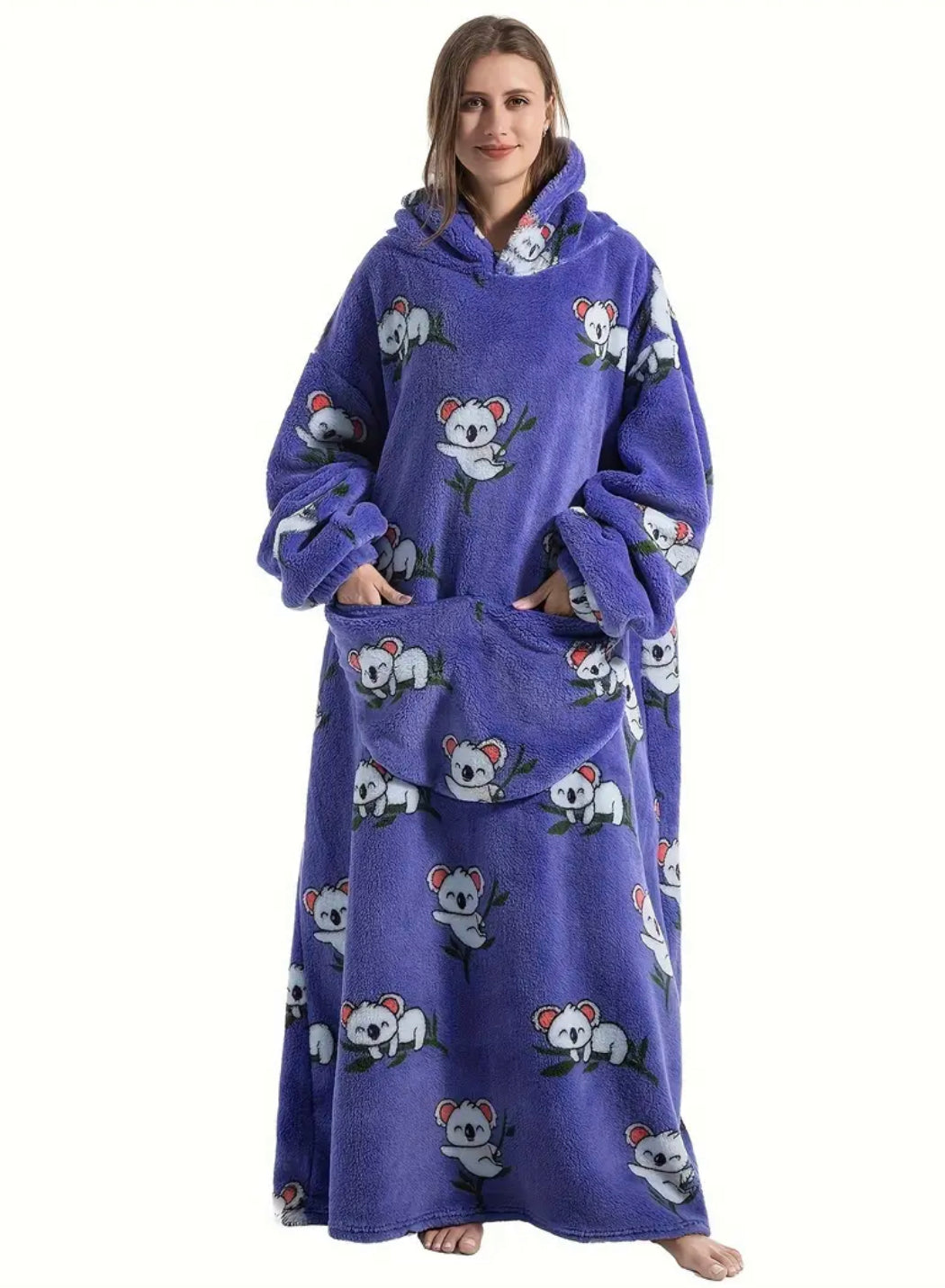 Fuzzy Pocketed Long Sleeve Hooded Blanket Lounge Dress - 17 Print options - PRELAUNCH