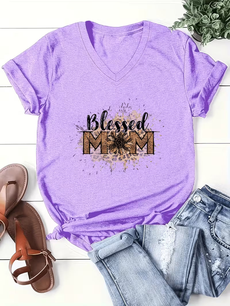 Women's Blessed Mom Vinyl Graphic T-Shirt