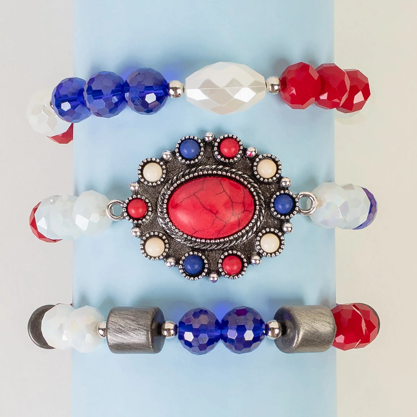 Fourth of July Stacked Bracelets - Red White & Blue - 74855