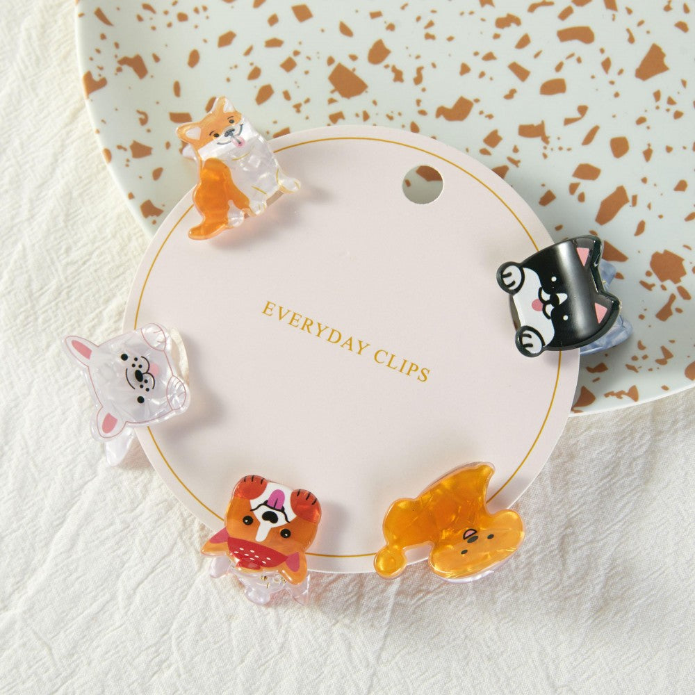 Set Of Five Mini Dog Acetate Claw Hair Clips