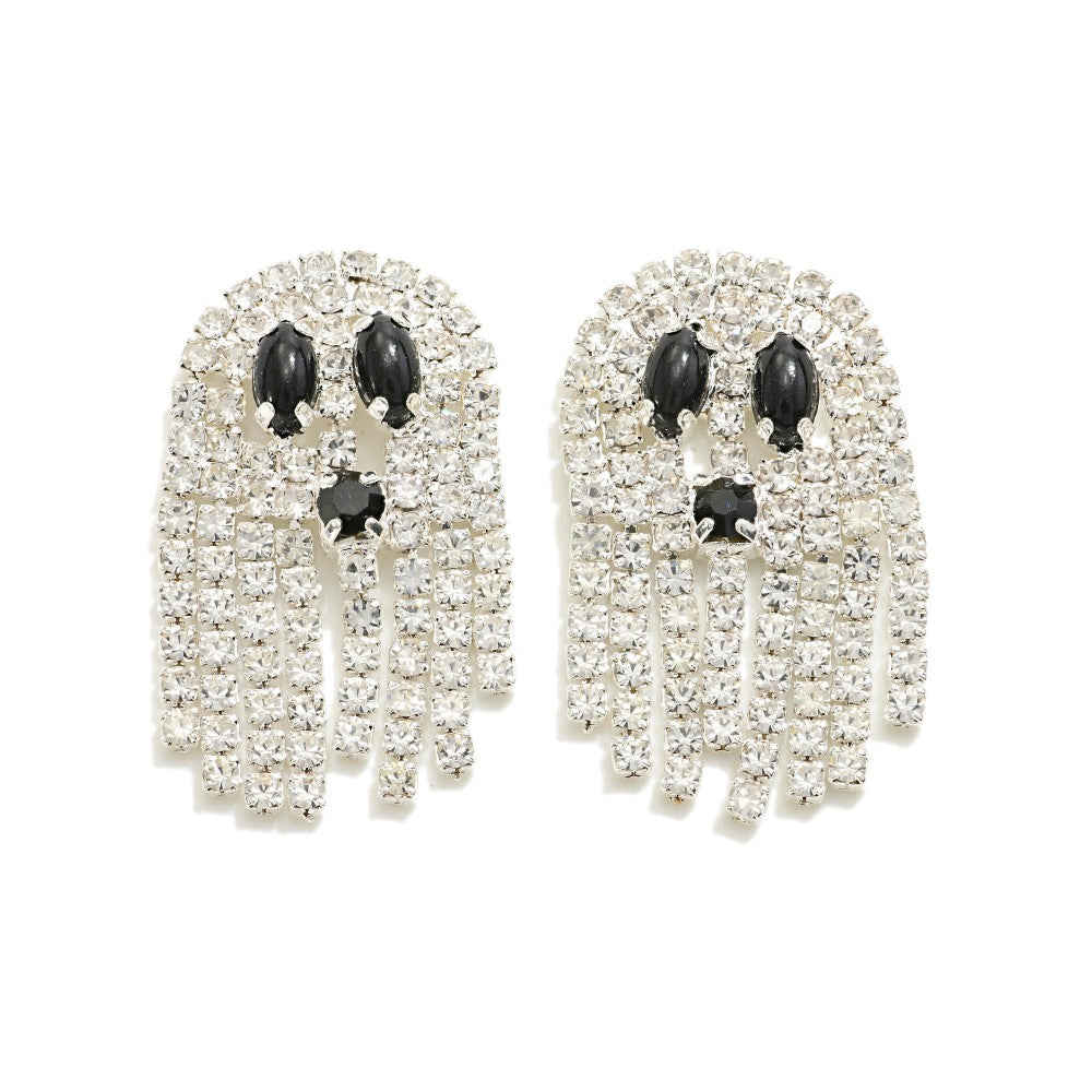 Rhinestone Ghost Tassel Post Drop Earrings