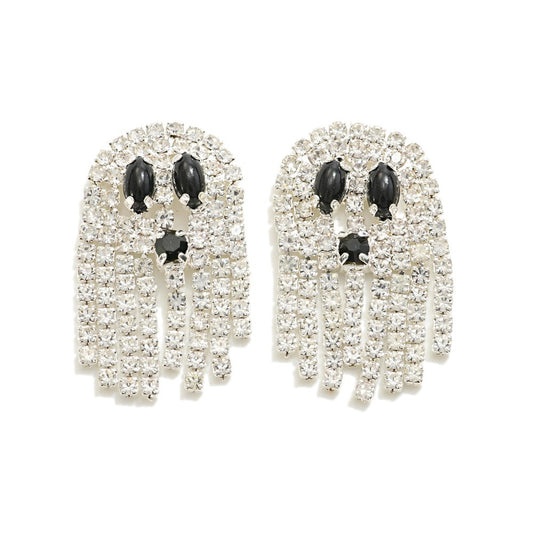 Rhinestone Ghost Tassel Post Drop Earrings