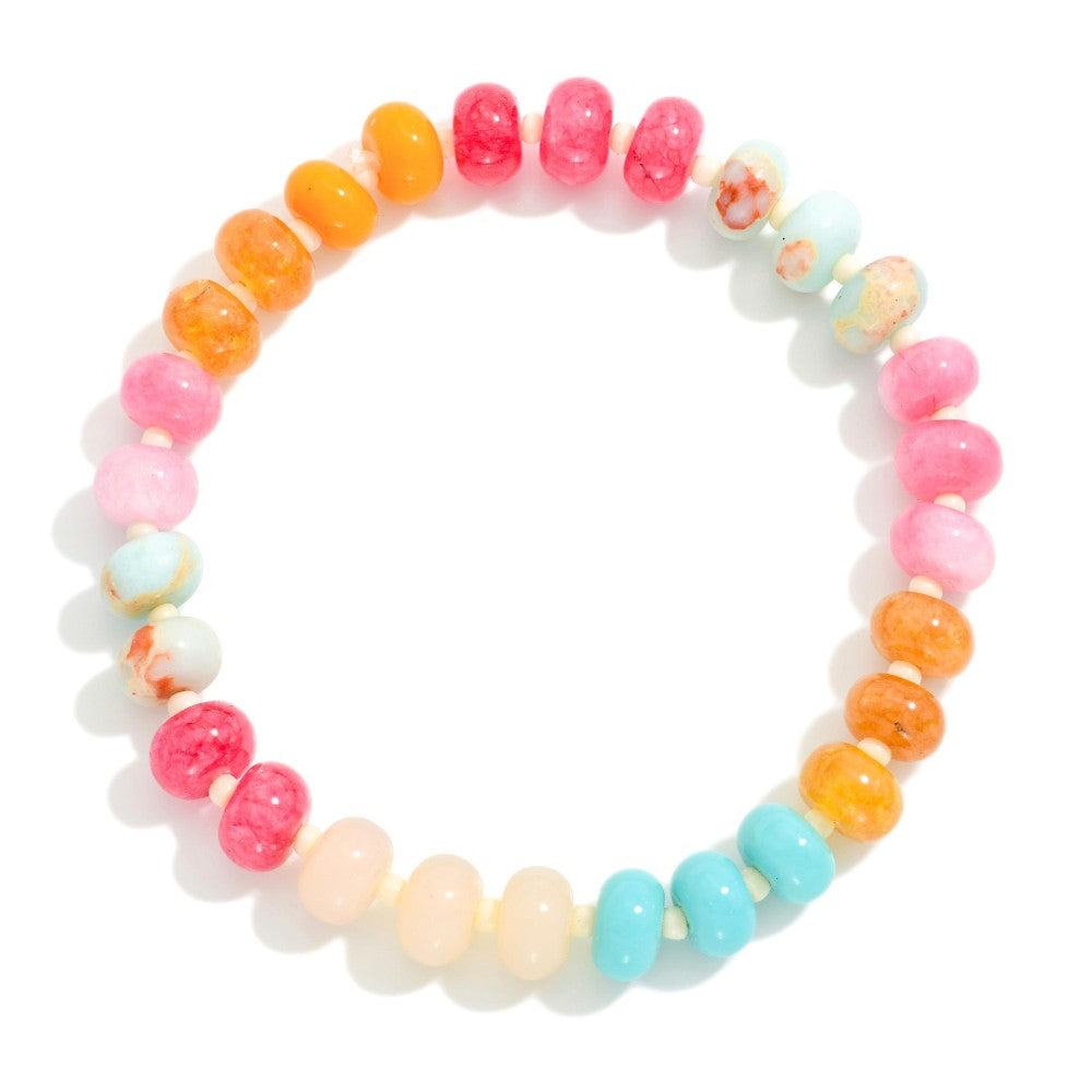 Candy Stone Beaded Stretch Bracelet - Pink