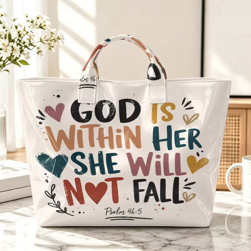 Glossy PVC God Is Within Her Tote Bag