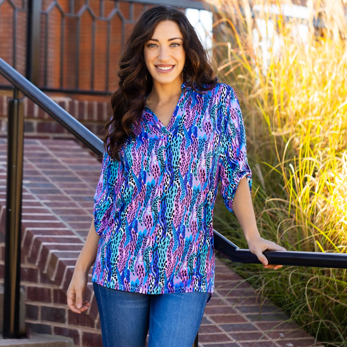 $20 Sunshine & Redeo Sale Abstract Print 3/4 Sleeve Top