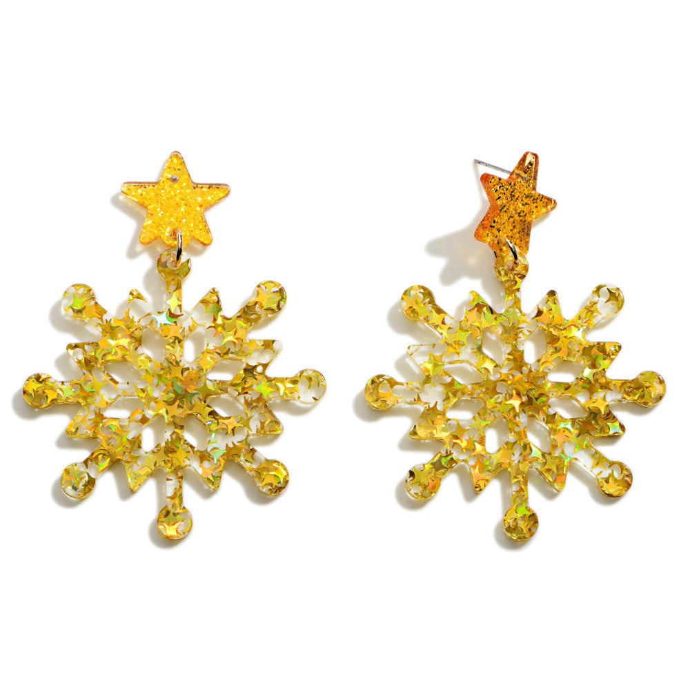 Statement Glitter Resin Snowflake Earring