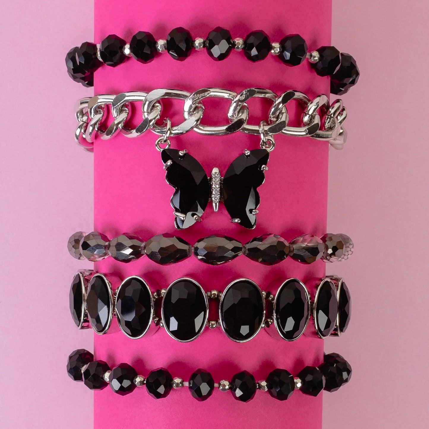 Crystal Stacked Bracelets - Black