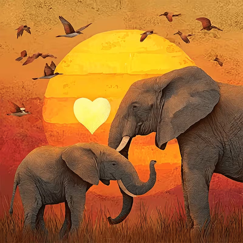 Preorder 8 x 8 Elephant Sunset Diamond Art
