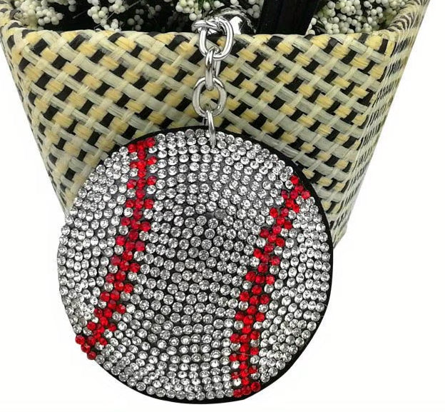 Rhinestone Baseball Keychain