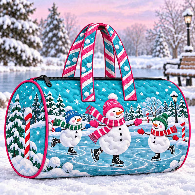 HOLIDAY SPECIAL! Ice Skating Snowmen Weekender Quilted Duffle PREORDER