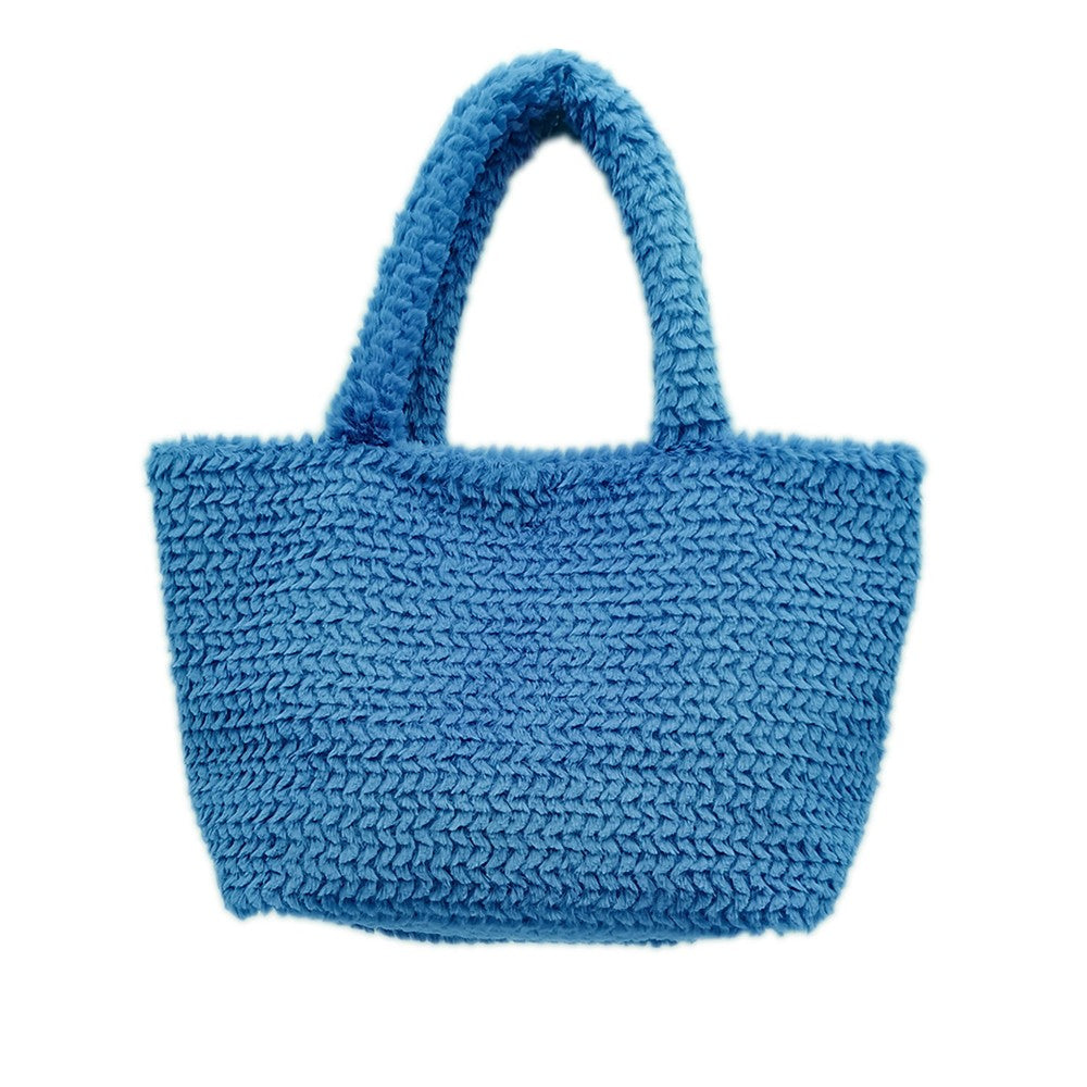 Do Everything In Love Textured Chevron Faux Fur Tote Bag - Blue